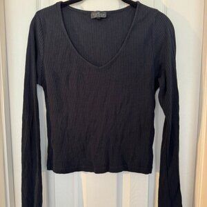 EUC TopShop V-Neck Ribbed Cropper T-shirt, Black, Size 10 Tall